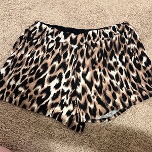 Soma Leopard Print Satin Sleep Shorts in Tan, Black & White